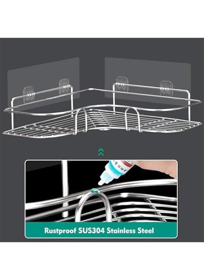 HOOKOR - Adhesive Corner Shower Caddy Hanging, SUS304 Stainless Steel, No Rust Bathroom Shelves Wall Mounted Shower Shelf for Shower Organizer/Bathroom Organizer and Storage, 2 Pack - Image 1
