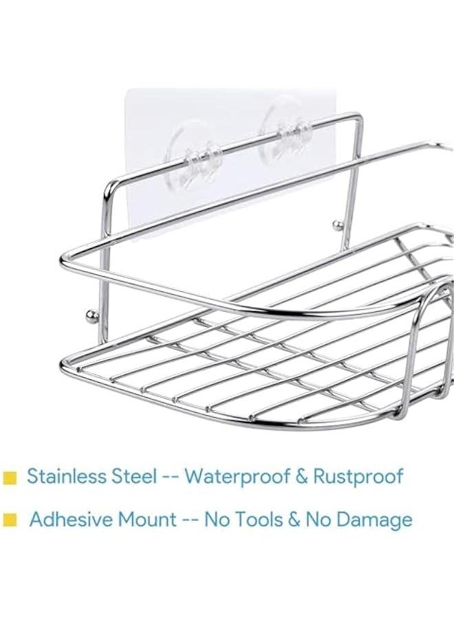 HOOKOR - Adhesive Corner Shower Caddy Hanging, SUS304 Stainless Steel, No Rust Bathroom Shelves Wall Mounted Shower Shelf for Shower Organizer/Bathroom Organizer and Storage, 2 Pack - Image 1