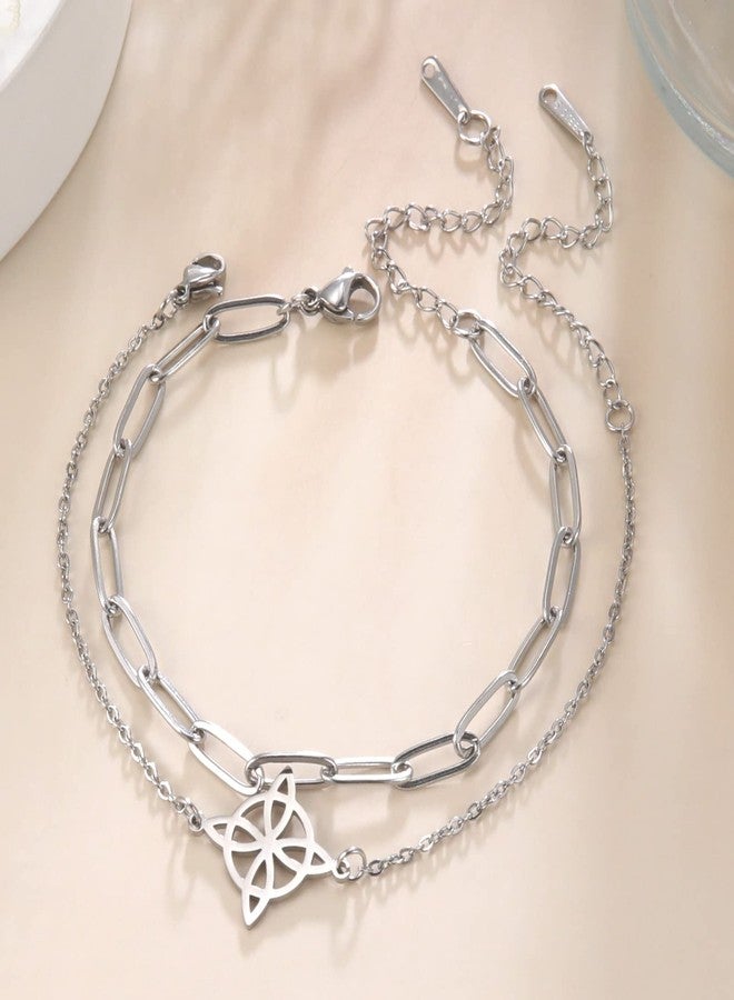 TEAMER Witches Knot Bracelet Stainless Steel Celtic Knot Wiccan Symbol Layered Bracelet Adjustable Charm Bracelet for Women - Image 3
