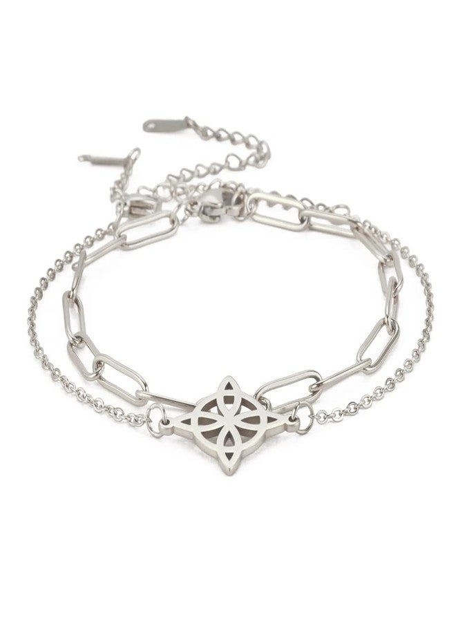 TEAMER Witches Knot Bracelet Stainless Steel Celtic Knot Wiccan Symbol Layered Bracelet Adjustable Charm Bracelet for Women - Image 1