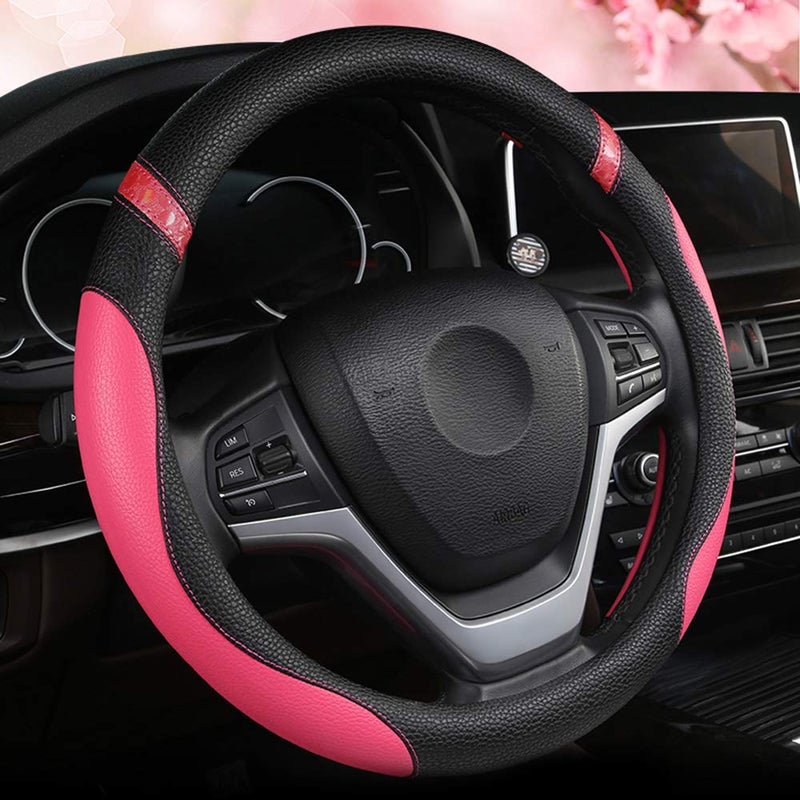 Universal Leather Steering Wheel Cover for Women Steering Wheel Cover for Car 15 inch Rose