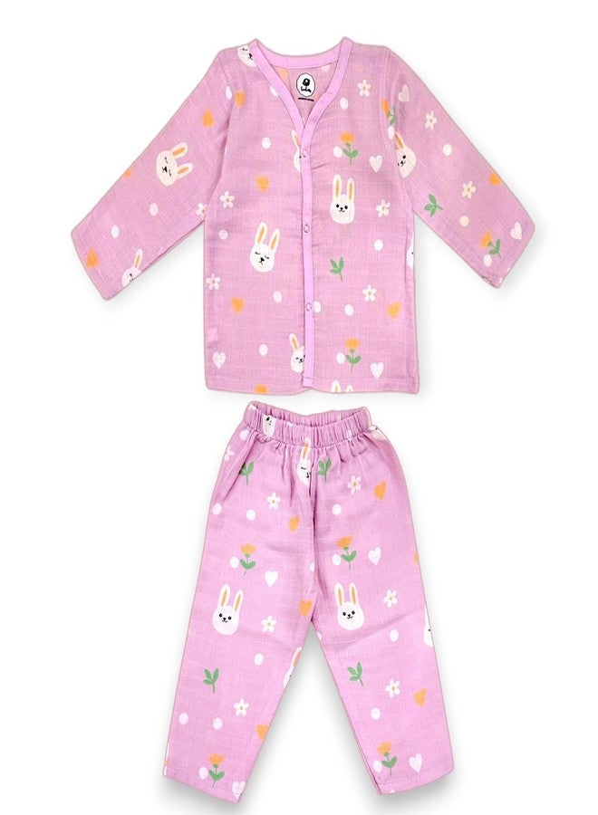 TEETAR Muslin Cotton Night Suit for Babies - Soft Full Sleeve Sleepwear Set for Baby Boy & Girl, Muslin Pyjamas & Top, Lightweight Baby Cotton Clothes, Bunny Hugs, 9-12 Months - Image 5