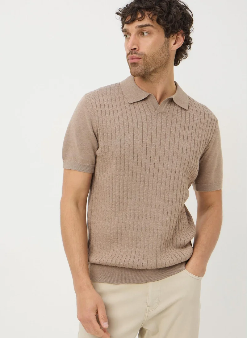 Matalan Stone Cable Knit Smart Polo Shirt