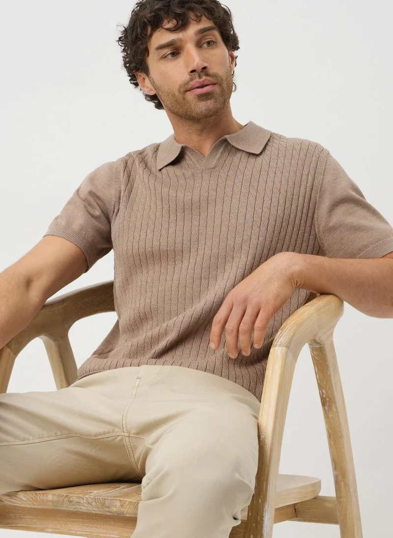 Matalan Stone Cable Knit Smart Polo Shirt