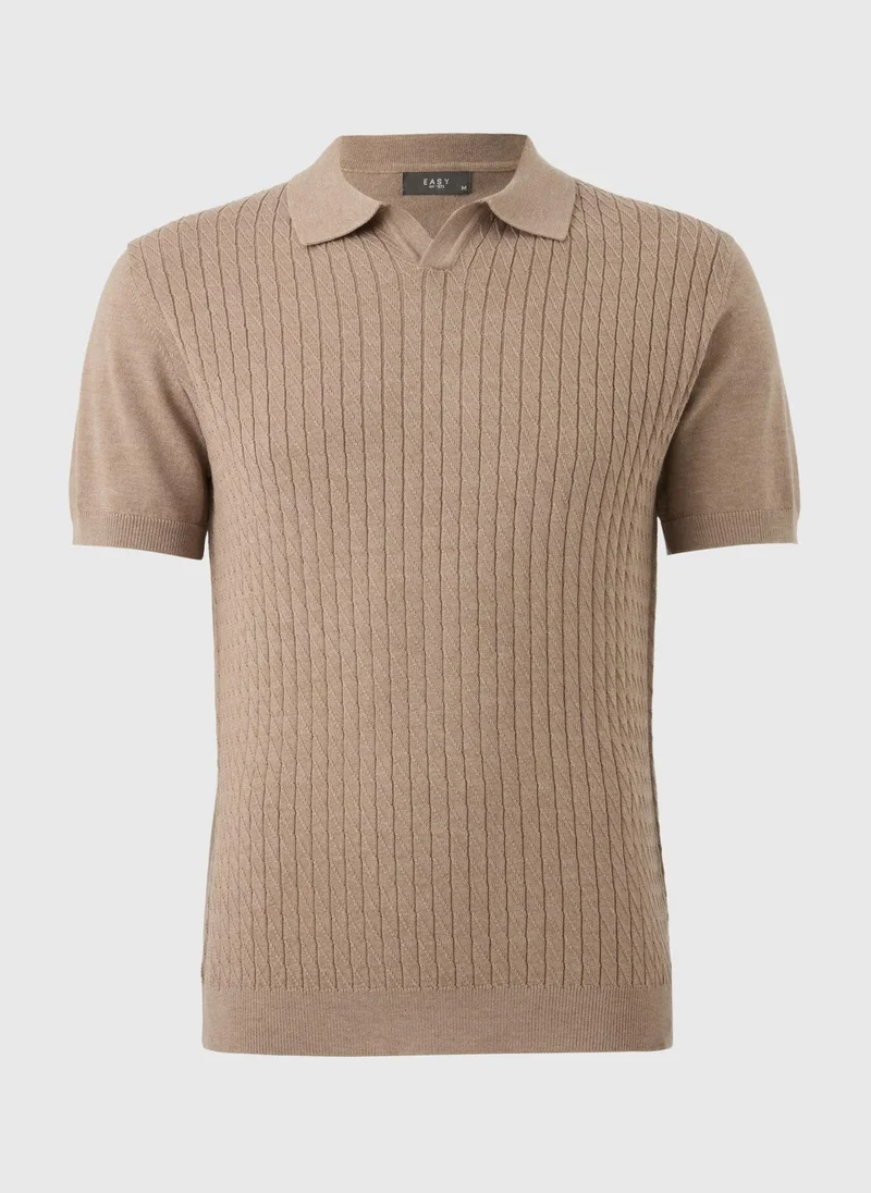 Matalan Stone Cable Knit Smart Polo Shirt