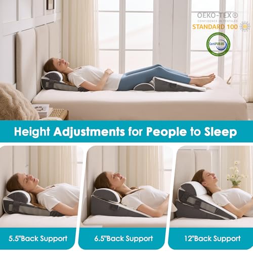 WGAKCED 3Pcs Wedge Pillow Set for After Surgery,Acid Reflux Relief, Adjustable Bed Wedge Pillows for Sleeping,Anti Snore, Memory Foam Triangle Pillow for Back&Neck&Shoulder Pain Relief, White&Grey - Image 3