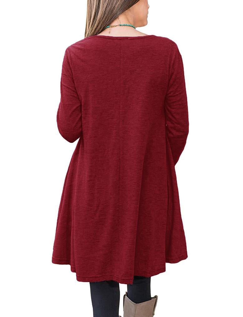 Poetsky Flowy Women's Plus Size Tunic Tops Long Loose Fit Long Sleeve Shirts (XXL,Dark Red) - Image 2