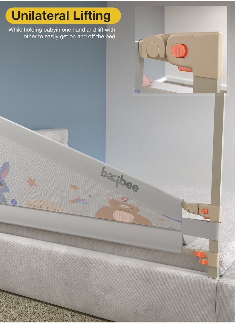 BAYBEE - 180 x 80cm Baby Bed Rail Guard for Baby Safety with 28 Height Adjustable, Portable Bed Side Protector for Baby Falling | Foldable Single Side Baby Bed Railing for Kids Toddler Grey - Image 1