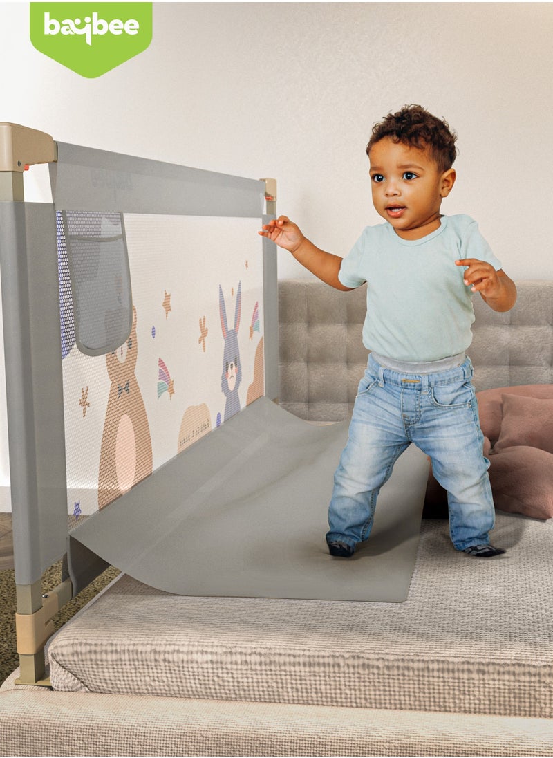 BAYBEE - 180 x 80cm Baby Bed Rail Guard for Baby Safety with 28 Height Adjustable, Portable Bed Side Protector for Baby Falling | Foldable Single Side Baby Bed Railing for Kids Toddler Grey - Image 1