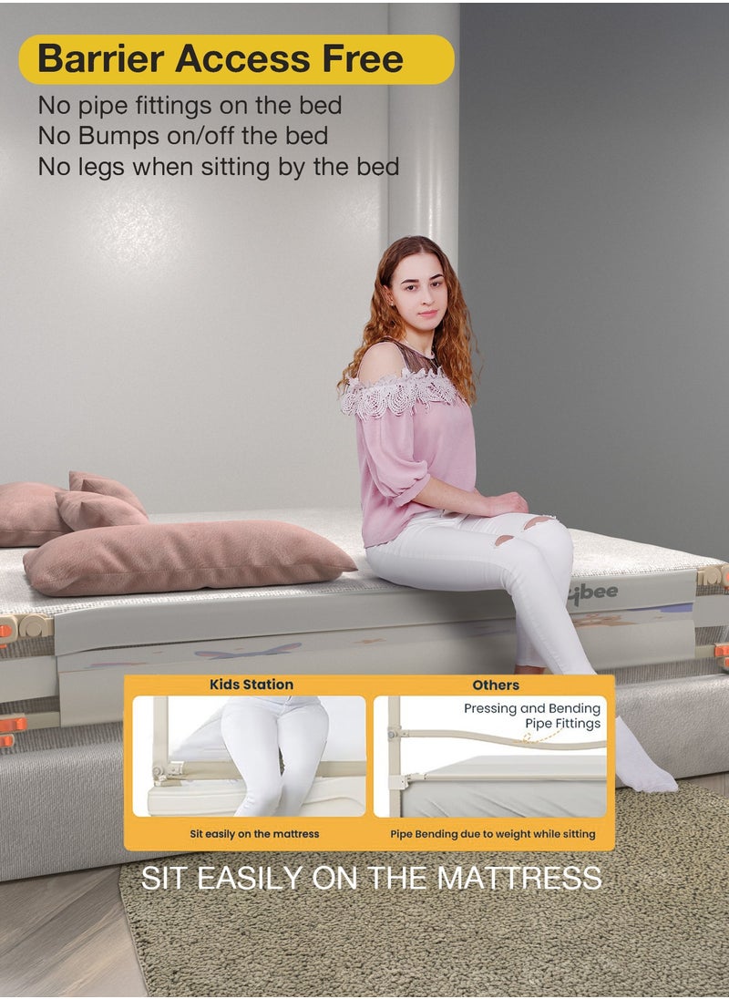 BAYBEE - 180 x 80cm Baby Bed Rail Guard for Baby Safety with 28 Height Adjustable, Portable Bed Side Protector for Baby Falling | Foldable Single Side Baby Bed Railing for Kids Toddler Grey - Image 1