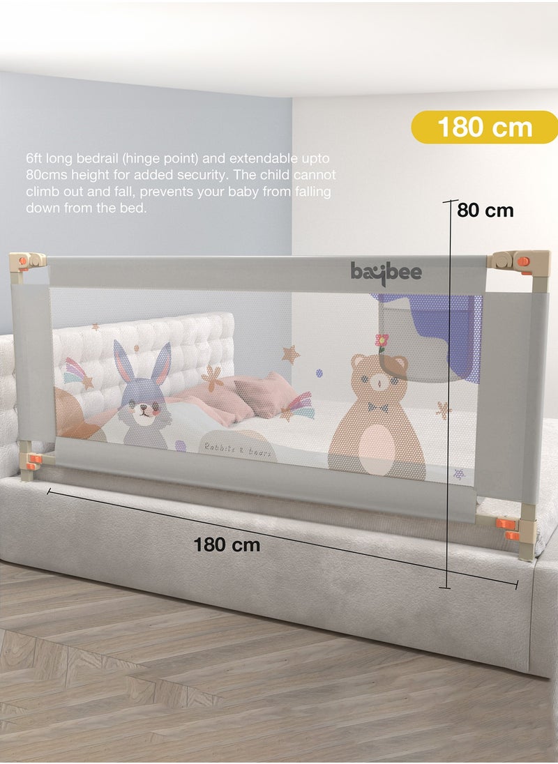 BAYBEE - 180 x 80cm Baby Bed Rail Guard for Baby Safety with 28 Height Adjustable, Portable Bed Side Protector for Baby Falling | Foldable Single Side Baby Bed Railing for Kids Toddler Grey - Image 1