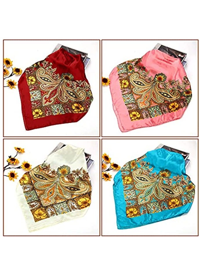 Large Satin Head Scarves 35” Square Silk Feel Hair Bandanas Stylish Neckerchiefs Fashion Accessories for Women 4 Pack (Vintage Collection) - Image 3