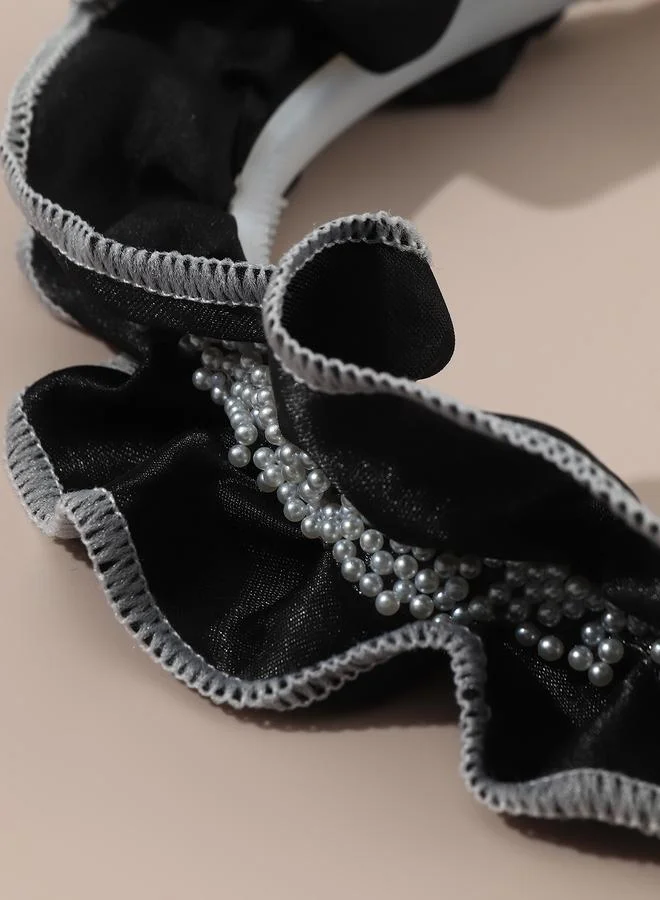 تايك تو Girls Black Beads Embellished Ruffled Headband