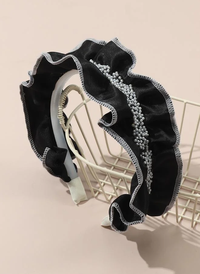 تايك تو Girls Black Beads Embellished Ruffled Headband