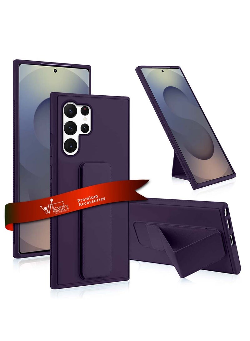Wtech Samsung Galaxy S25 Ultra 2025 Hand Grip Foldable Magnetic Kickstand Wrist Strap Finger Grip With Built-In Iron Case Cover - Eggplant Purple - Image 1