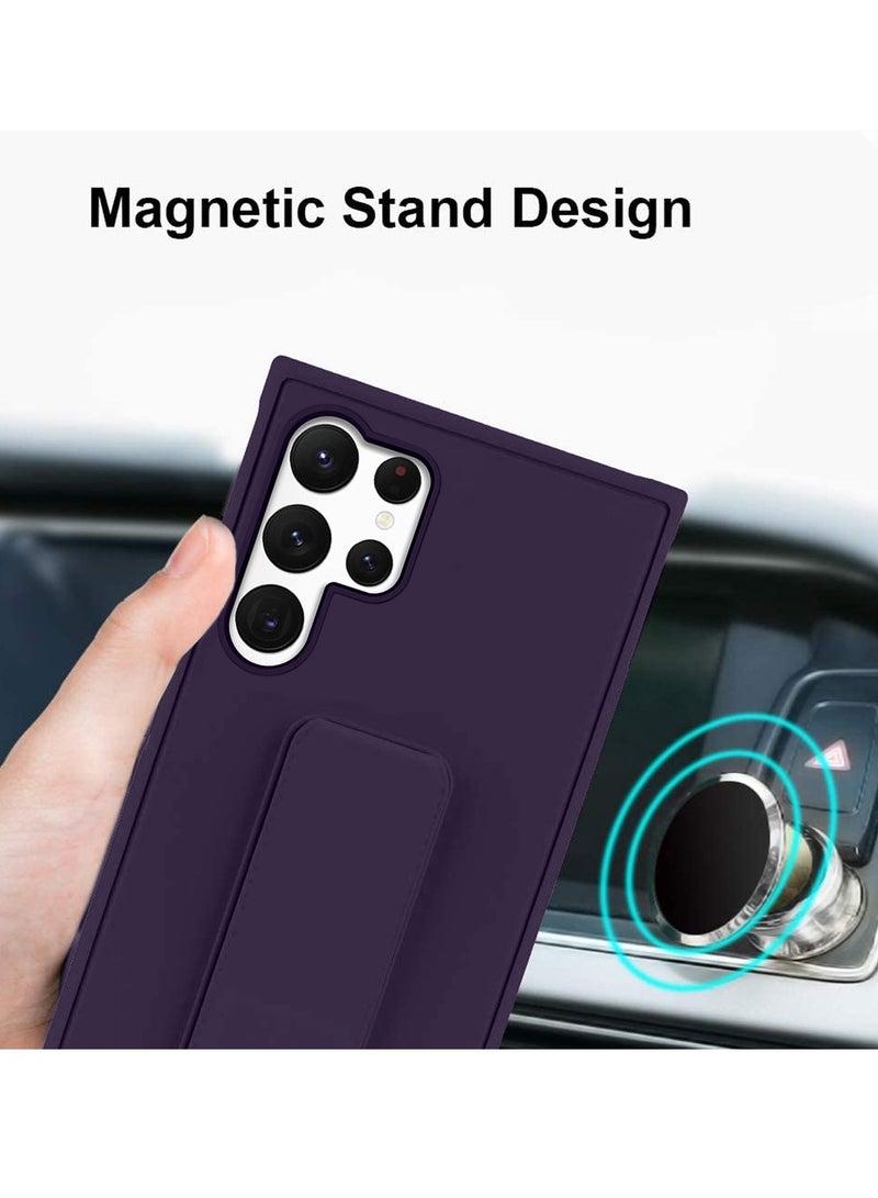 Wtech Samsung Galaxy S25 Ultra 2025 Hand Grip Foldable Magnetic Kickstand Wrist Strap Finger Grip With Built-In Iron Case Cover - Eggplant Purple - Image 3