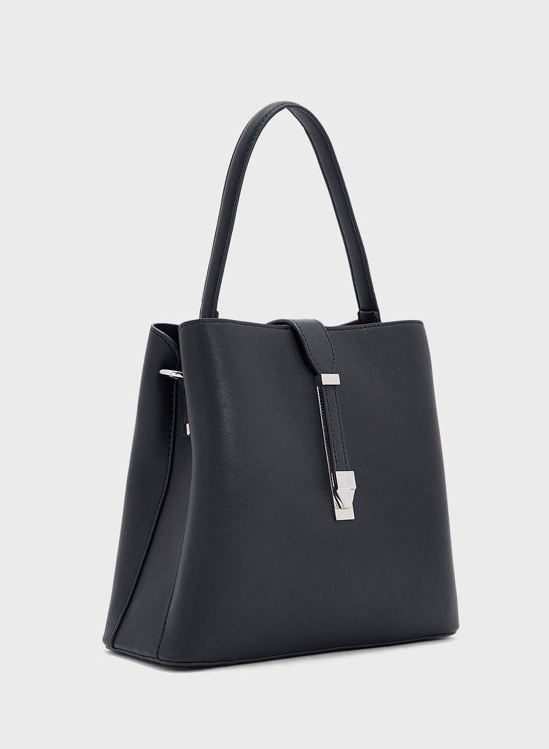 ELLA Metal Closure Detail Minimalist Satchel Bag  - Image 3