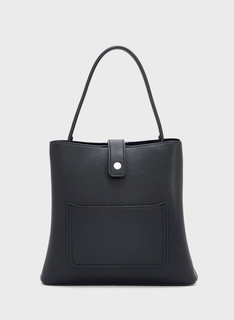 ELLA Metal Closure Detail Minimalist Satchel Bag  - Image 2