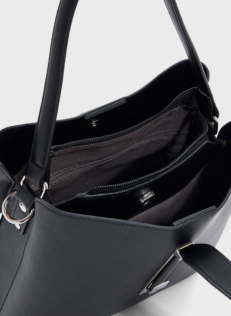 ELLA Metal Closure Detail Minimalist Satchel Bag  - Image 5