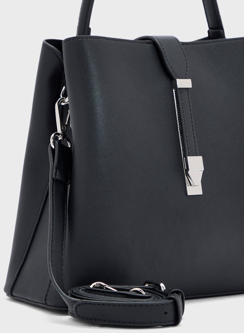 ELLA Metal Closure Detail Minimalist Satchel Bag  - Image 4