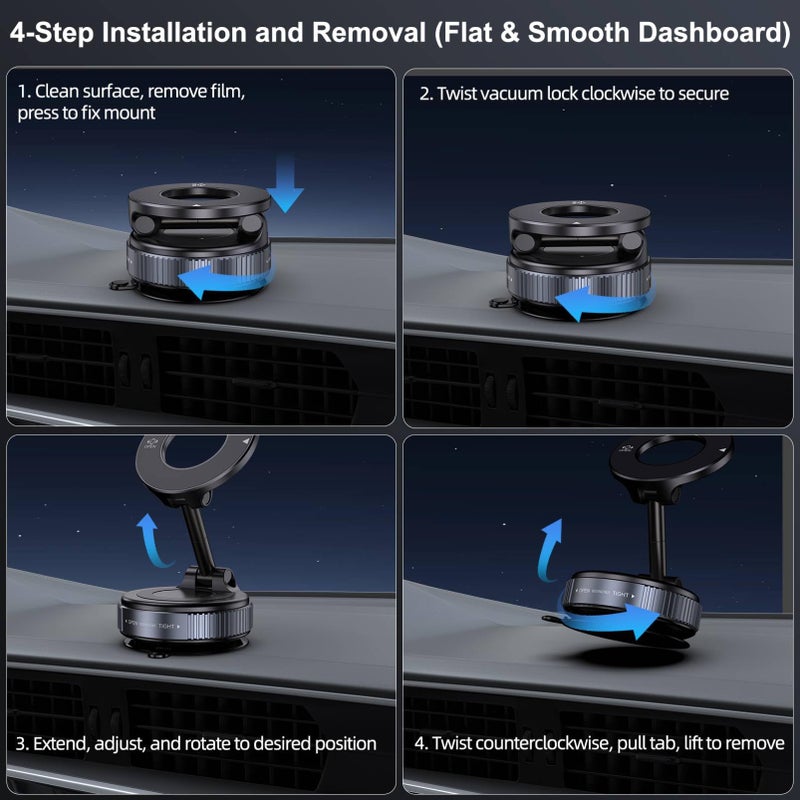 Jikasho Vacuum Magnetic Suction Phone Holder, Foldable and Retractable Hands-Free Suction Cup Phone Mount for Car/Gym/Mirror/Smooth Surface, Compatible with iPhone Android and All Smartphones (Black) - Image 5