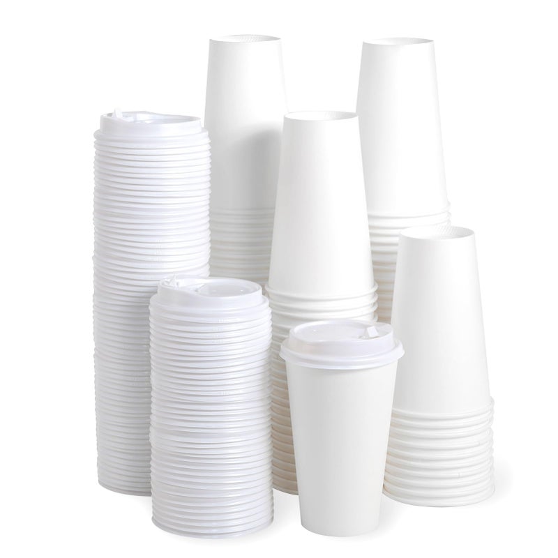 JOLLY PARTY 100 Pack 16 oz Paper Coffee Cups Disposable Paper Cup with Lids HotCold Beverage Drinking Cup for Water Juice Coffee or Tea Suitable for Home Shops and Cafes