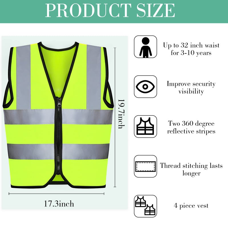 Unittype 4 Pieces Kids Safety Vest Construction Reflective Traffic Vest for Running Kindergarten Preschool Children(Fluorescent Green) - Image 2