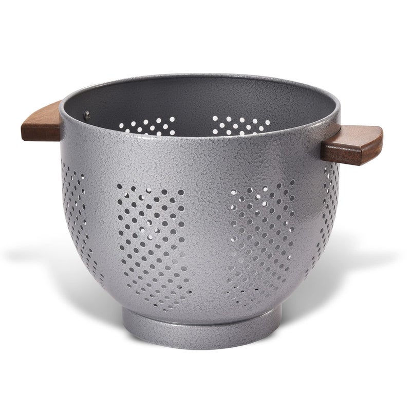 BeFare Metal Colander with Wood Handle and Stable Base, Powder Coated Steel Kitchen Strainer Basket for Draining Pasta, Vegetable and fruit(5.5quart,Greyhammertone) - Image 1