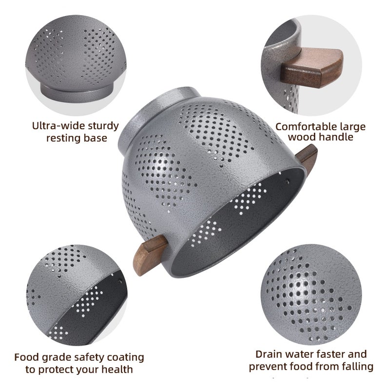 BeFare Metal Colander with Wood Handle and Stable Base, Powder Coated Steel Kitchen Strainer Basket for Draining Pasta, Vegetable and fruit(5.5quart,Greyhammertone) - Image 5