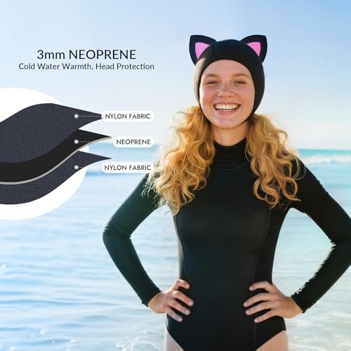 Dizokizo Scuba Hood Cat Ears Thermal Wetsuit Hood for Men Women 3mm Neoprene Swim Cap with Flow Vent for Snorkeling Diving Surfing Water Sports (L) - Image 5