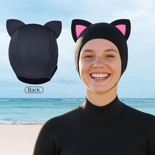 Dizokizo Scuba Hood Cat Ears Thermal Wetsuit Hood for Men Women 3mm Neoprene Swim Cap with Flow Vent for Snorkeling Diving Surfing Water Sports (L) - Image 2