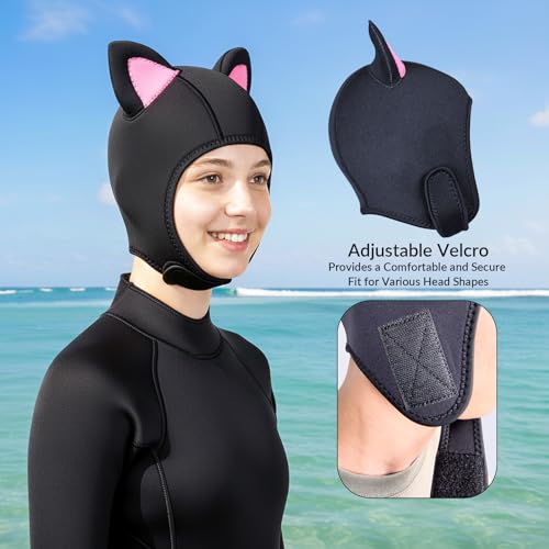 Dizokizo Scuba Hood Cat Ears Thermal Wetsuit Hood for Men Women 3mm Neoprene Swim Cap with Flow Vent for Snorkeling Diving Surfing Water Sports (L) - Image 4