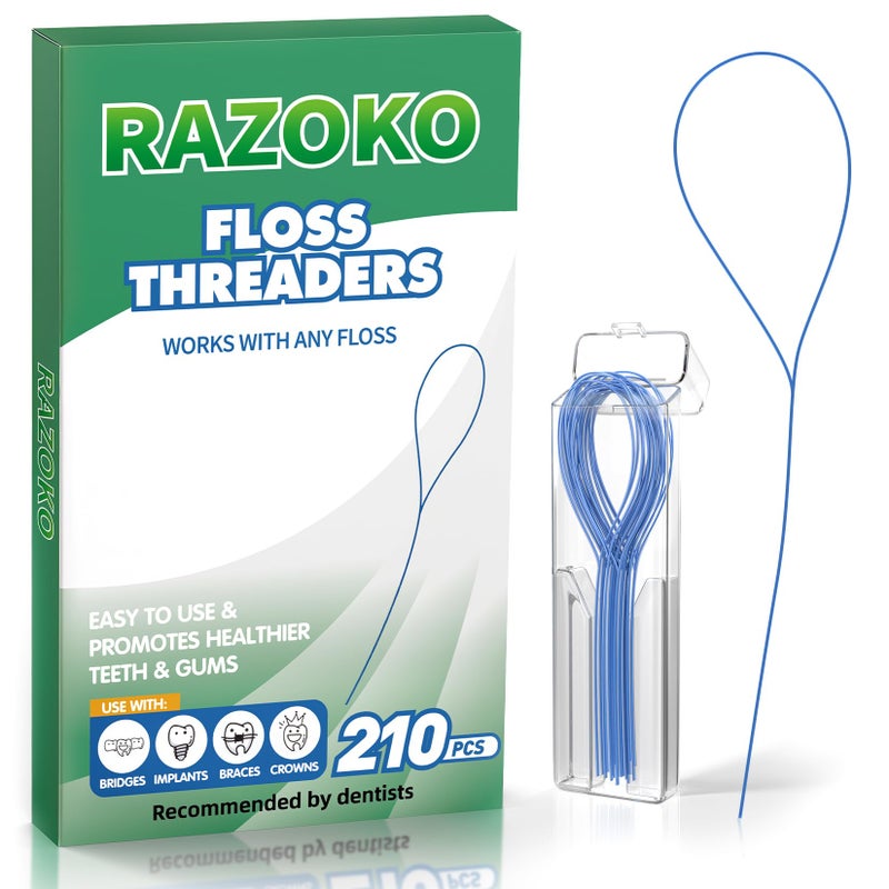 RAZOKO Floss Threaders | Dental Floss Threaders for Braces, Bridges, and Implants |210PCS (Pack of 3) - Image 1