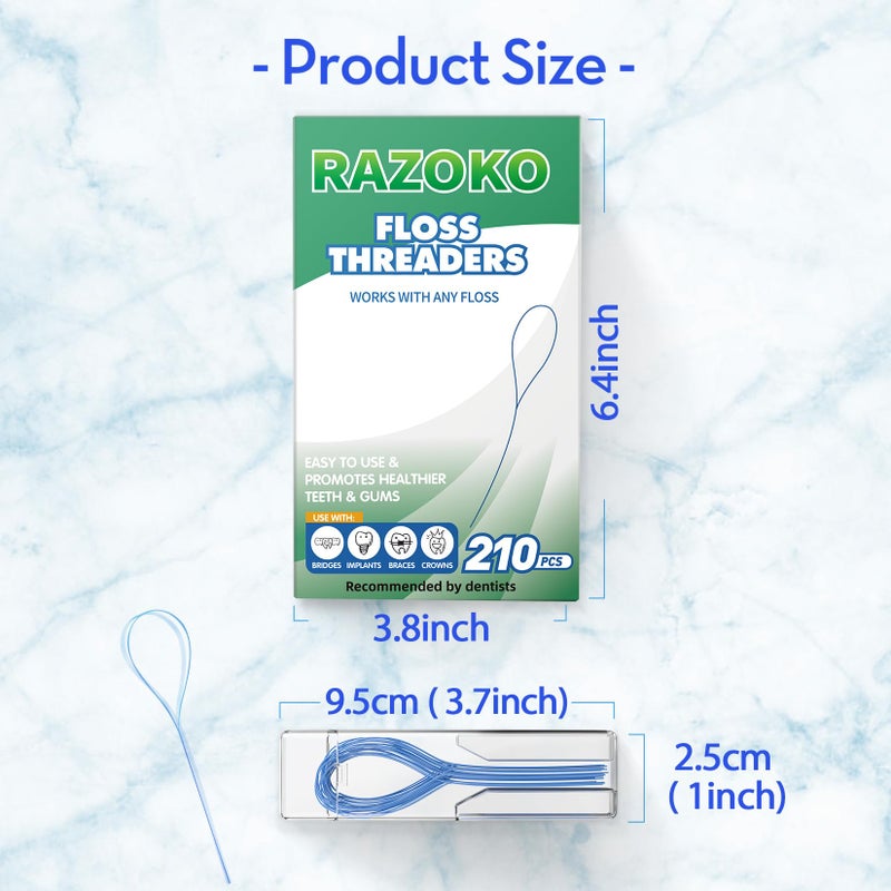 RAZOKO Floss Threaders | Dental Floss Threaders for Braces, Bridges, and Implants |210PCS (Pack of 3) - Image 2