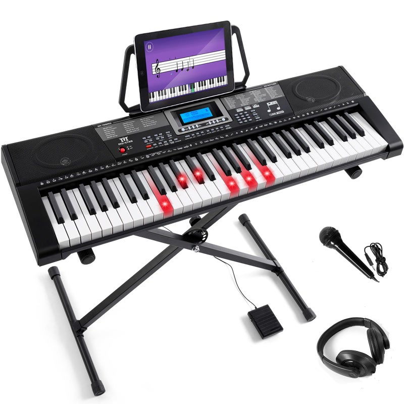 MUSTAR Piano Keyboard, MEKS-500 61 Key Learning Keyboard Piano with Lighted Up Keys, Electric Piano Keyboard for Beginners, Stand, Pedal, Headphones/Microphone, USB Midi, Joystick, Built-in Speakers - Image 1