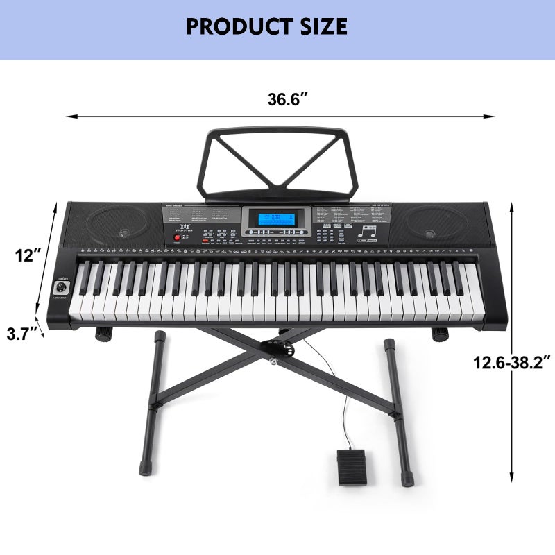 MUSTAR Piano Keyboard, MEKS-500 61 Key Learning Keyboard Piano with Lighted Up Keys, Electric Piano Keyboard for Beginners, Stand, Pedal, Headphones/Microphone, USB Midi, Joystick, Built-in Speakers - Image 5