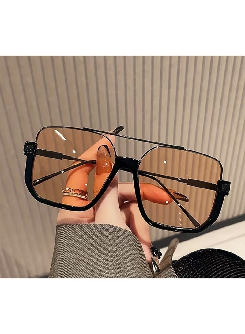 QUALITY Pair of Oversized Double-bridge Semi-rimmed Vintage Fashion Glasses, Suitable for Daily Gatherings - Image 1