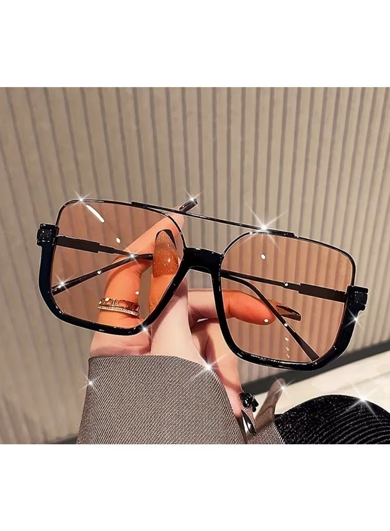 QUALITY Pair of Oversized Double-bridge Semi-rimmed Vintage Fashion Glasses, Suitable for Daily Gatherings - Image 3