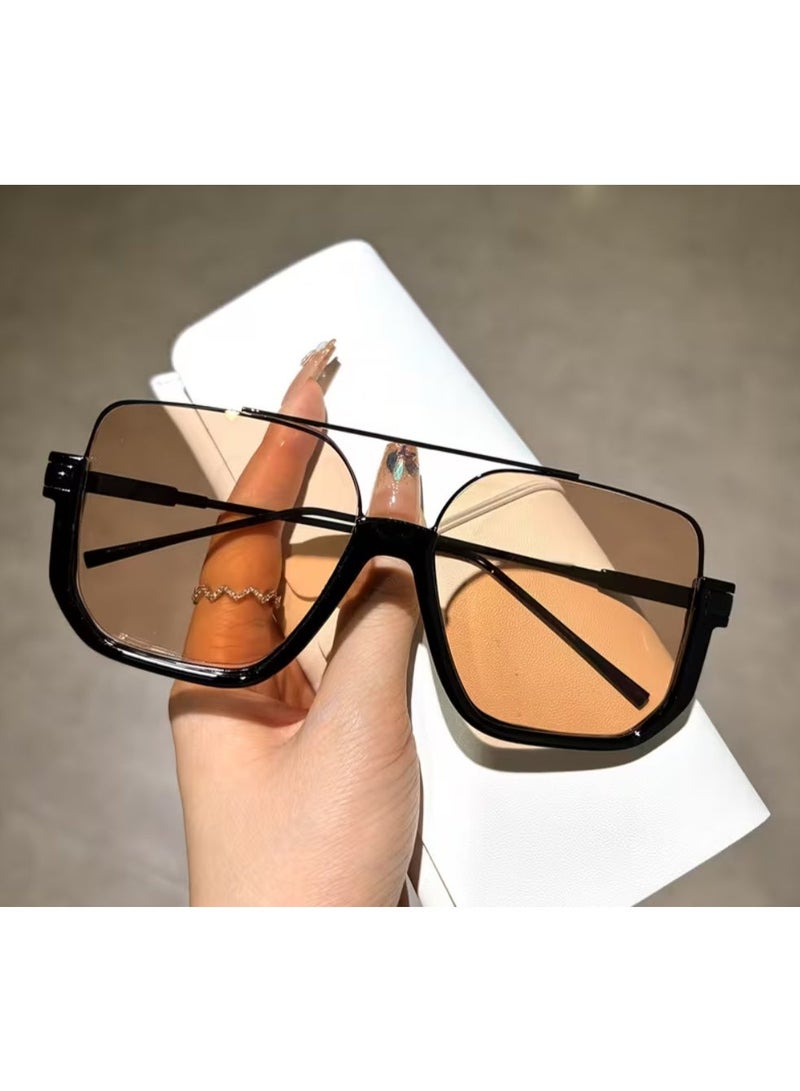 QUALITY Pair of Oversized Double-bridge Semi-rimmed Vintage Fashion Glasses, Suitable for Daily Gatherings - Image 2