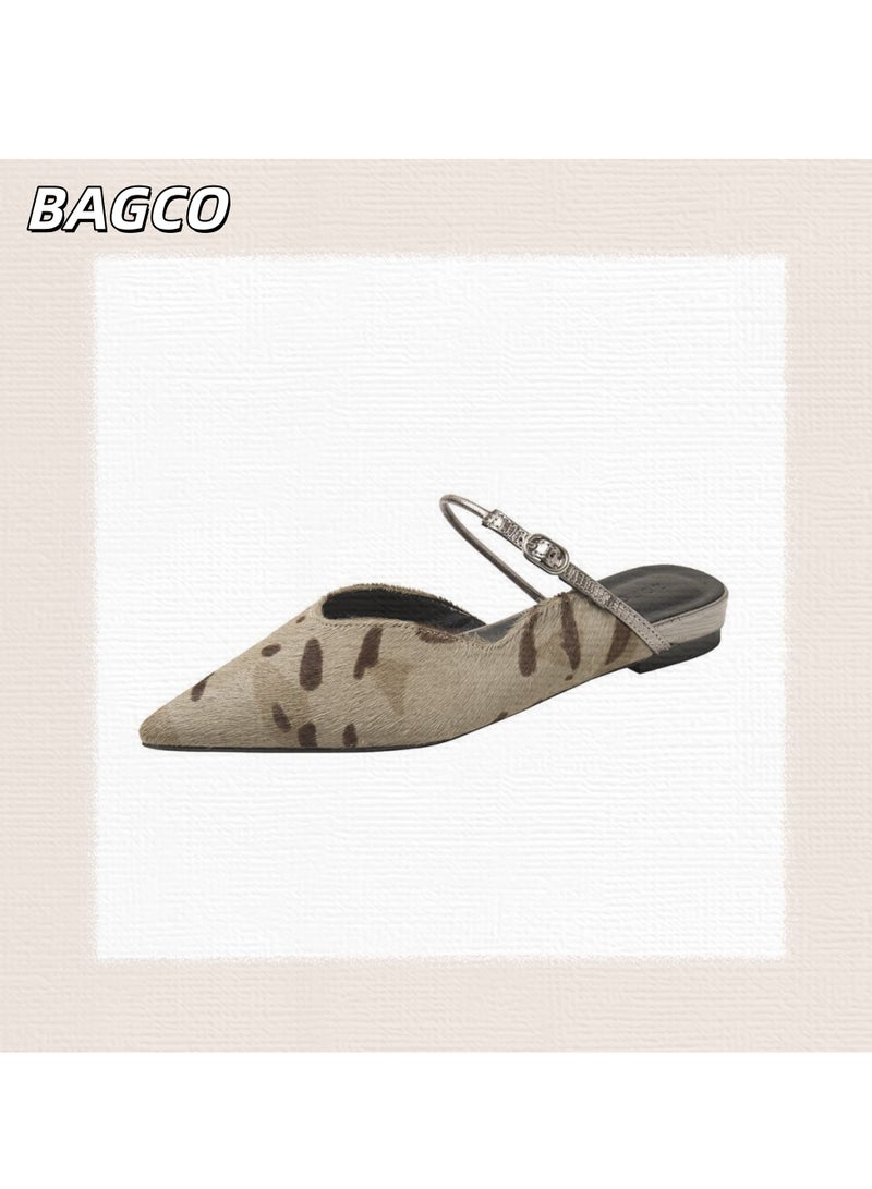 BAGCO High-quality autumn pointed leopard print closed toe sandals women's flat half slippers - Image 1