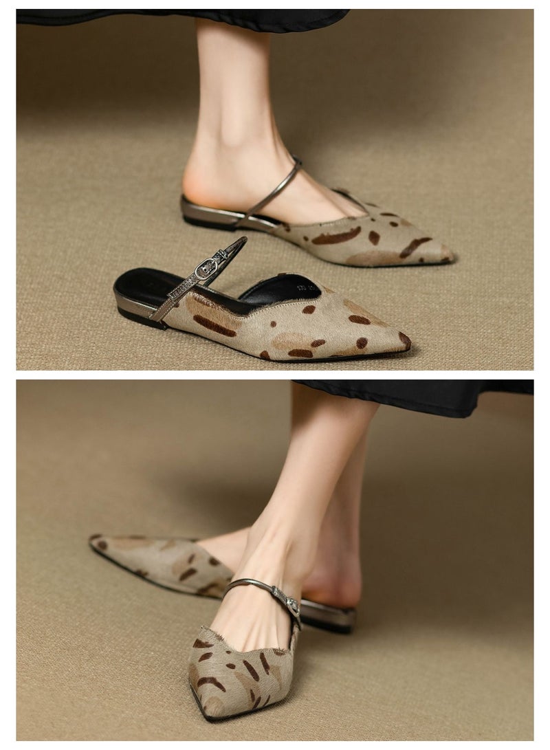 BAGCO High-quality autumn pointed leopard print closed toe sandals women's flat half slippers - Image 2