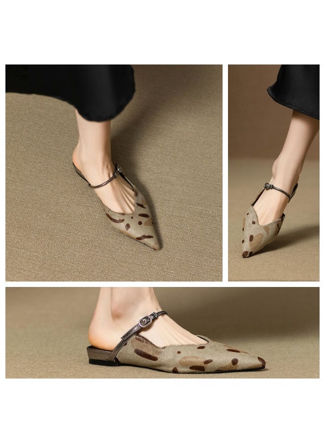 BAGCO High-quality autumn pointed leopard print closed toe sandals women's flat half slippers - Image 4