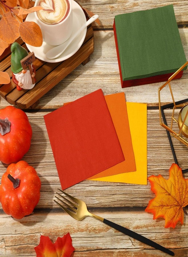 Whaline مناديل كوكتيل بألوان الخريف من واهلين 120 قطعة، بني، برتقالي، أخضر، مناديل ورقية للغداء، 2 طبقة لعيد الشكر، ديكور طاولة حفلة منزلية، 6 ألوان - Image 5