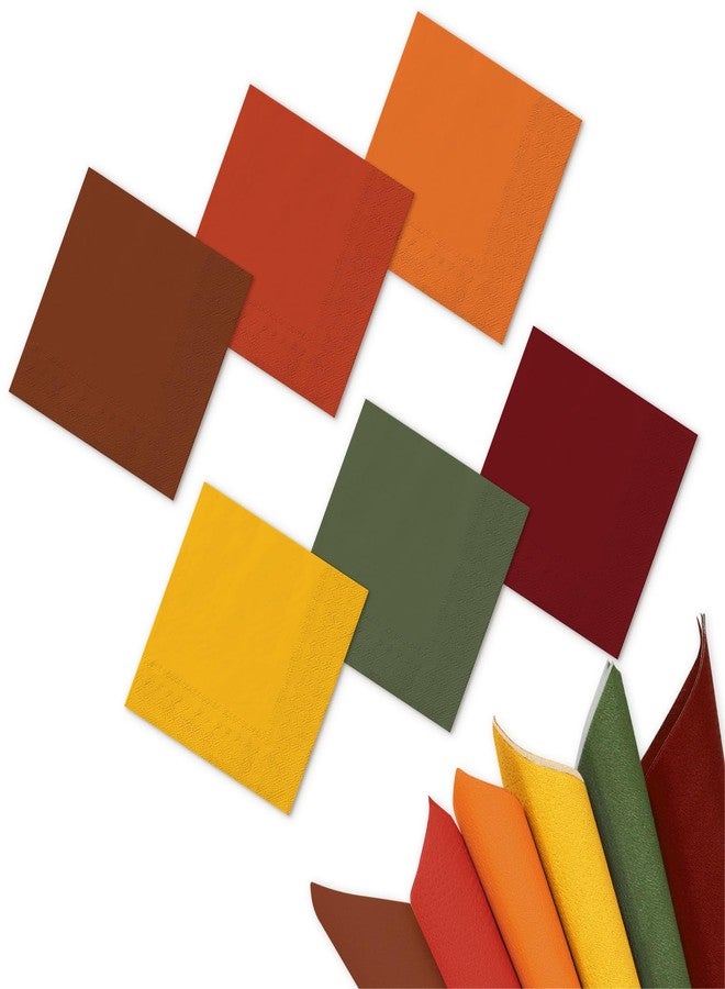 Whaline مناديل كوكتيل بألوان الخريف من واهلين 120 قطعة، بني، برتقالي، أخضر، مناديل ورقية للغداء، 2 طبقة لعيد الشكر، ديكور طاولة حفلة منزلية، 6 ألوان - Image 1