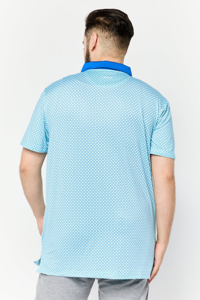 HEAD Men Sportswear Fit Short Sleeves Checkered Golf Polo Shirt, Turquoise - Image 3
