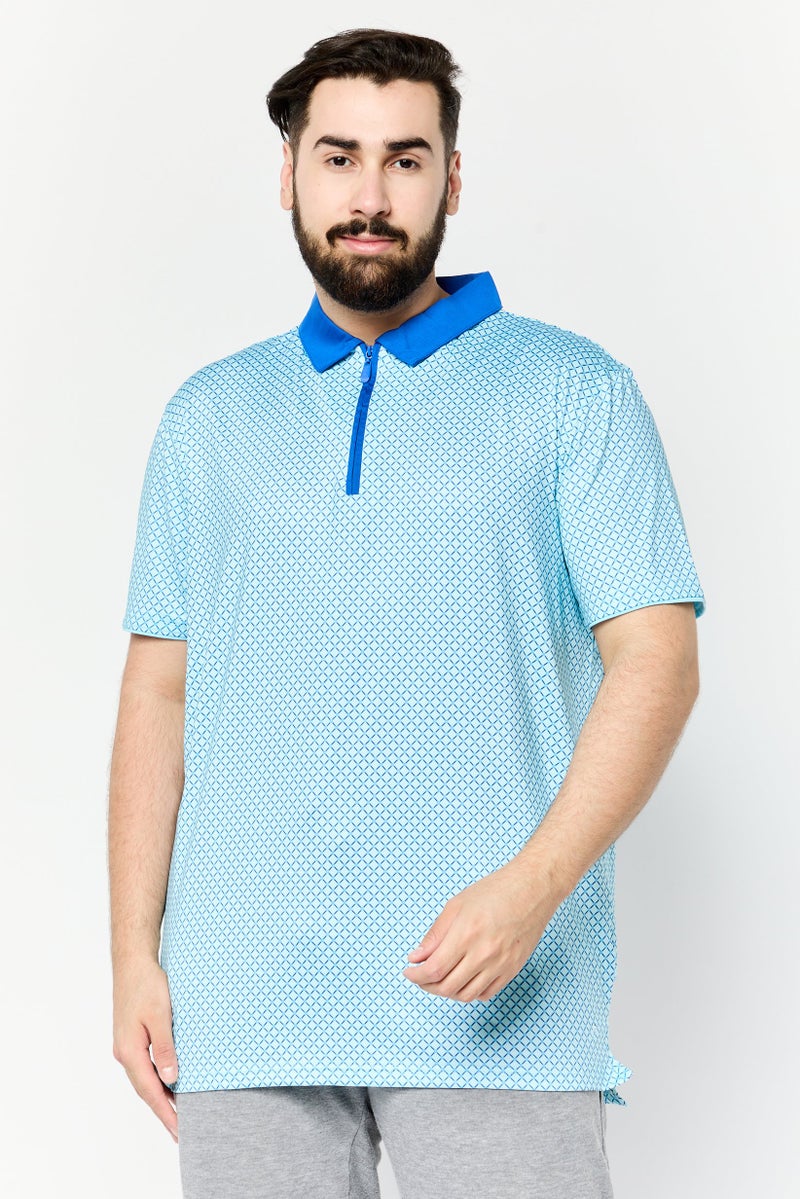 HEAD Men Sportswear Fit Short Sleeves Checkered Golf Polo Shirt, Turquoise - Image 1