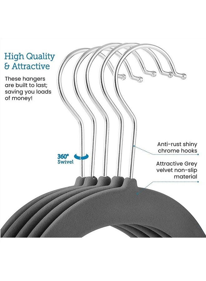 بلومنغ تايم 50 قطعة من عدم الانزلاق سلس المخملية رف ملابس مجموعة ، 360 درجة الدورية المخملية شماعات ، عدم الانزلاق سميكة الحاملة تصميم ، الفضاء إنقاذ خزانة التخزين ، رمادي - Image 5