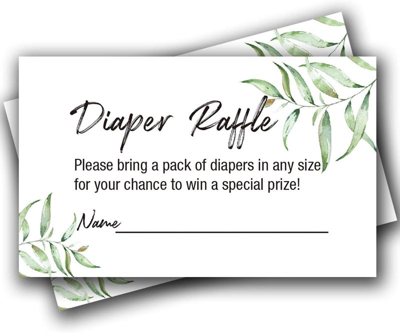 None/Brand 50 Greenery Diaper Raffle Tickets for Girl or Boy Baby Shower Invitations Baby Shower Games 35 x 2 with Name Line - Image 1