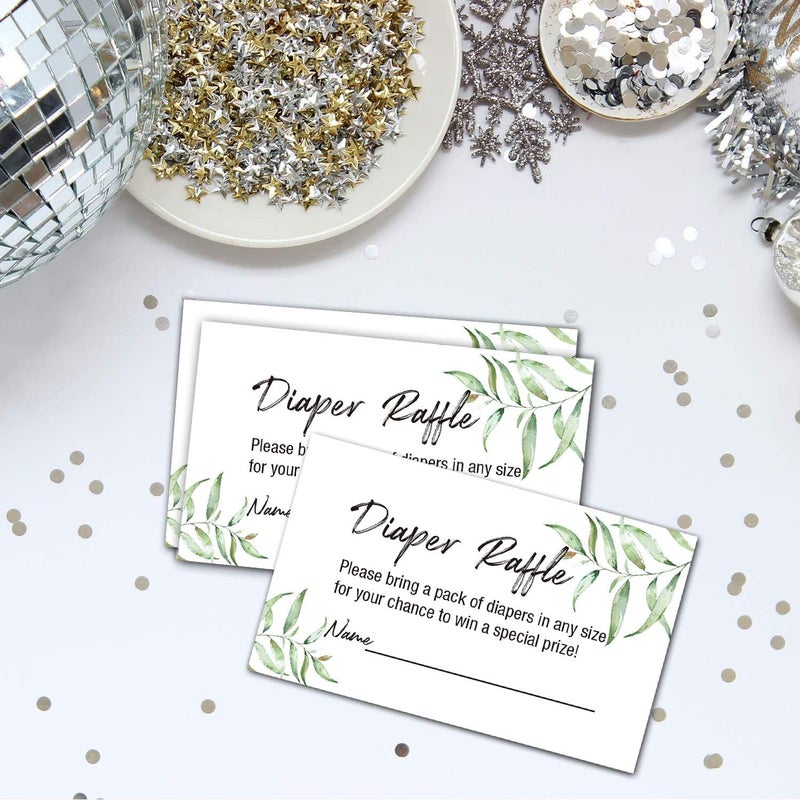 None/Brand 50 Greenery Diaper Raffle Tickets for Girl or Boy Baby Shower Invitations Baby Shower Games 35 x 2 with Name Line - Image 5
