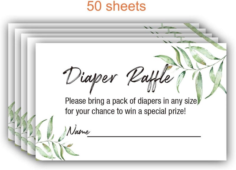 None/Brand 50 Greenery Diaper Raffle Tickets for Girl or Boy Baby Shower Invitations Baby Shower Games 35 x 2 with Name Line - Image 2